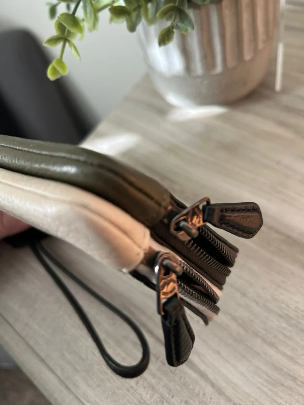 Coach Olive Green and Cream Pebbled Leather Double Zip Wristlet - Picture 10 of 10